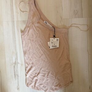 Zara One-Shoulder Ribbed Tank Top - Tan